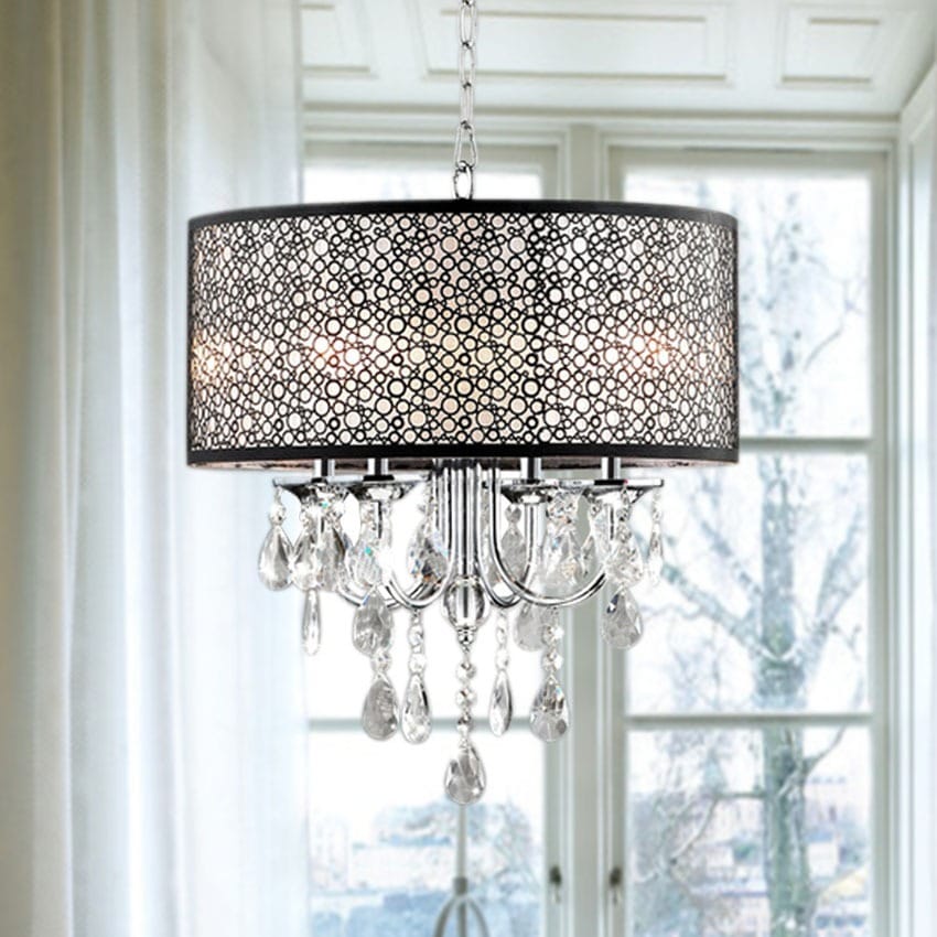 Indoor 4-light Chrome/ Crystal/ Metal Bubble Shade Chandelier - Chandeliers For Bedrooms by Overstock.com
