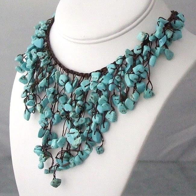 Shop Handmade Reconstructed Turquoise V-Shape Waterfall Bib Necklace ...