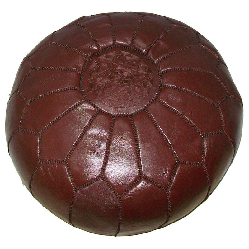 Handmade Leather Contemporary II Ottoman Pouf (Morocco) - Brown - Pouf