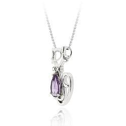 Glitzy Rocks Sterling Silver Amethyst and Diamond Accent Cat Necklace Glitzy Rocks Gemstone Necklaces