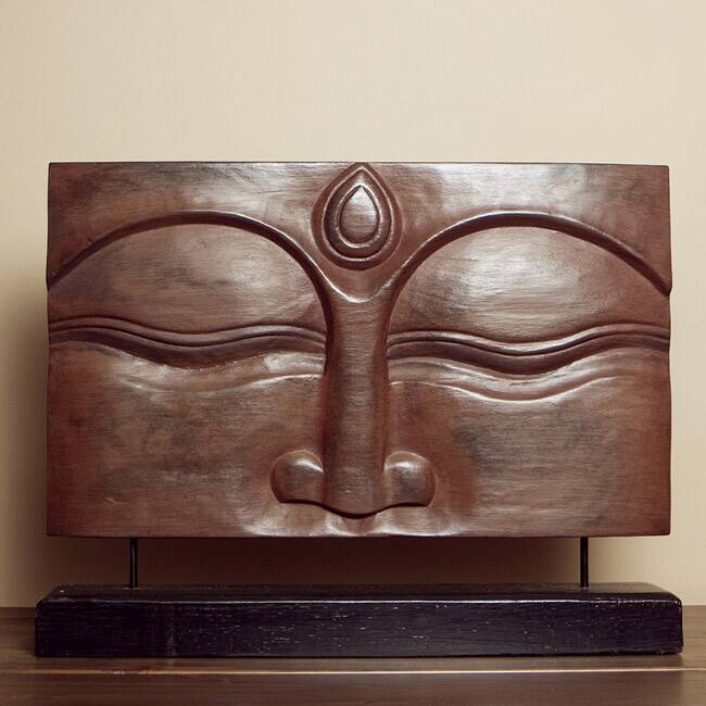 Suar Wood Brown Buddha Face Stand (Indonesia)