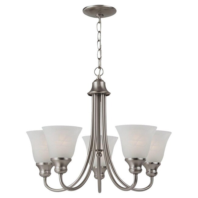 Windgate 5-light Brushed Nickel Chandelier (Windgate Five Light Chandelier in Brushed Nickel Finish with Alabaster Glass Shades) - Chandeliers For Bedrooms by Overstock.com