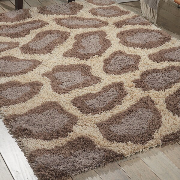 Nourison Splendor Beige Shag Area Rug - 5' x 7'. Opens flyout.