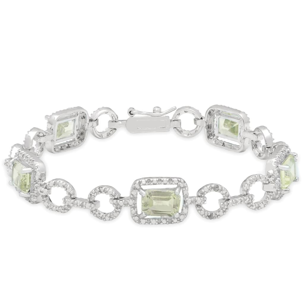 Dolce Giavonna Sterling Silver Green Amethyst and Diamond Accent Link Bracelet