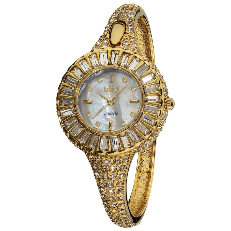 Burgi Women's 'Sizzling' Diamond and Crystal Goldtone Bangle Watch