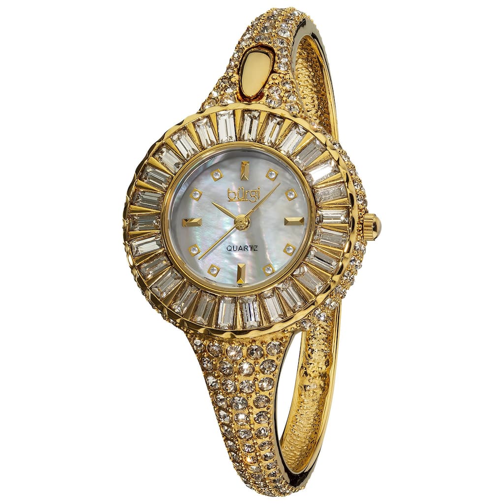 Burgi Women's 'Sizzling' Diamond and Crystal Goldtone Bangle Watch