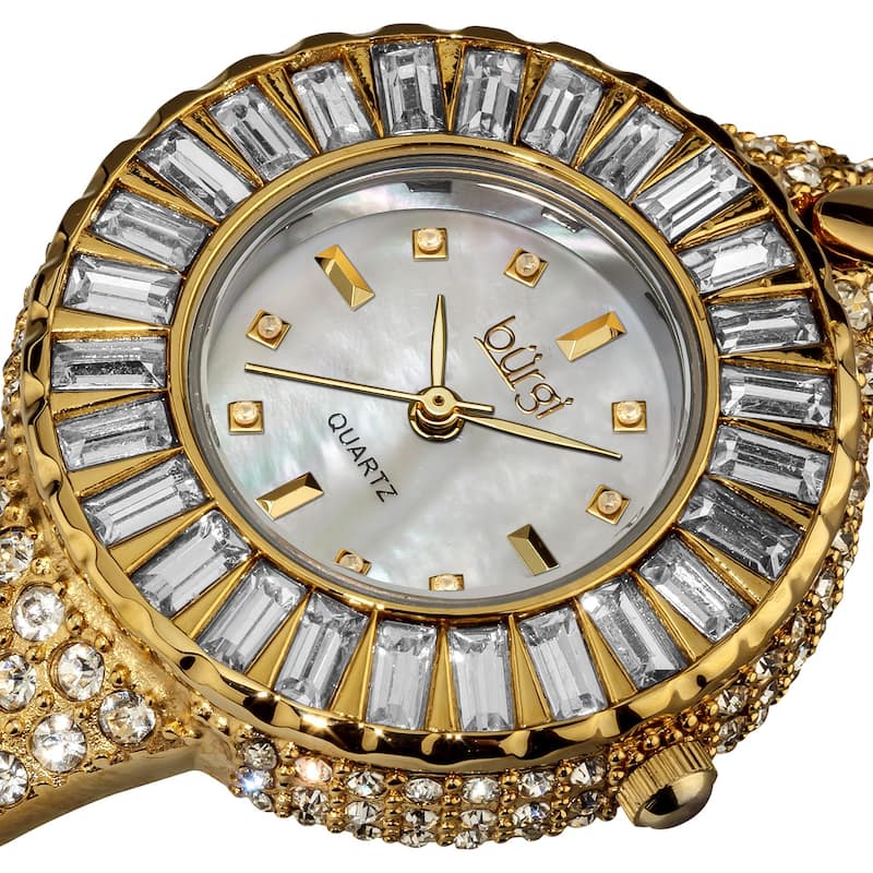 Burgi Women's 'Sizzling' Diamond and Crystal Goldtone Bangle Watch