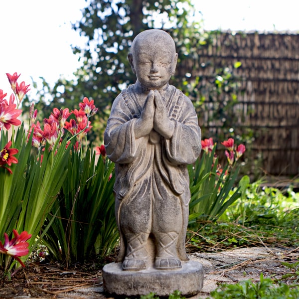 Black Stone Baby Buddha Monk Sculpture, Handmade in Indonesia