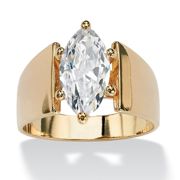 Yellow Gold-plated Cubic Zirconia Solitaire Engagement Ring - White