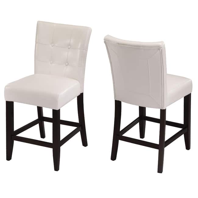Button-tufted White Counter Stool (Set of 2)