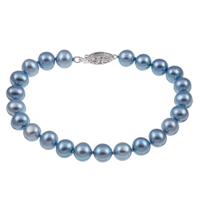 Sterling Silver Blue Freshwater Pearl Bracelet (7.5-8mm)