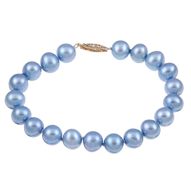DaVonna 14k Yellow Gold Blue Cultured Pearl Bracelet (8-9 mm)