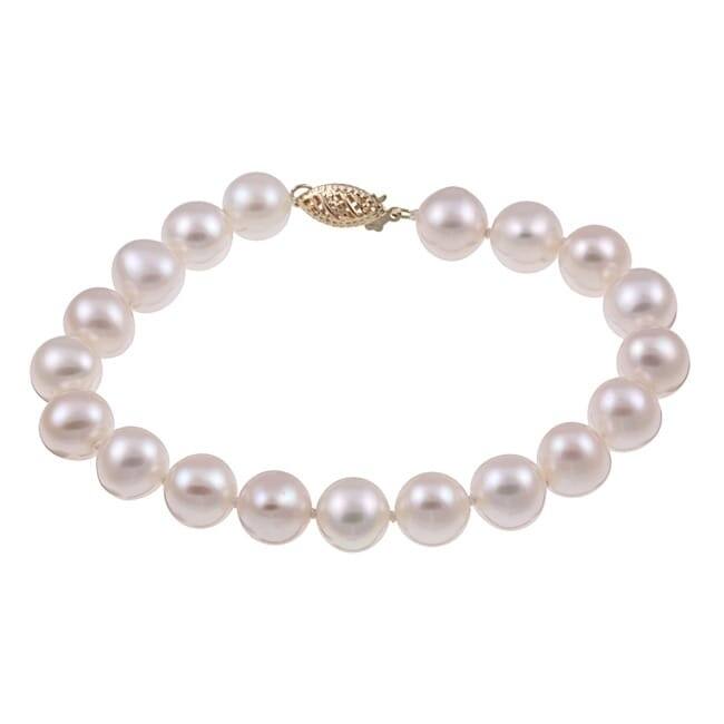 DaVonna 14k Gold White FW Pearl 7.25-inch Bracelet (9-10 mm)