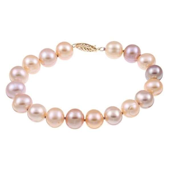 DaVonna 14k Gold 9-10 mm Multi-pink Freshwater Pearl Bracelet 7.25-inch. Opens flyout.