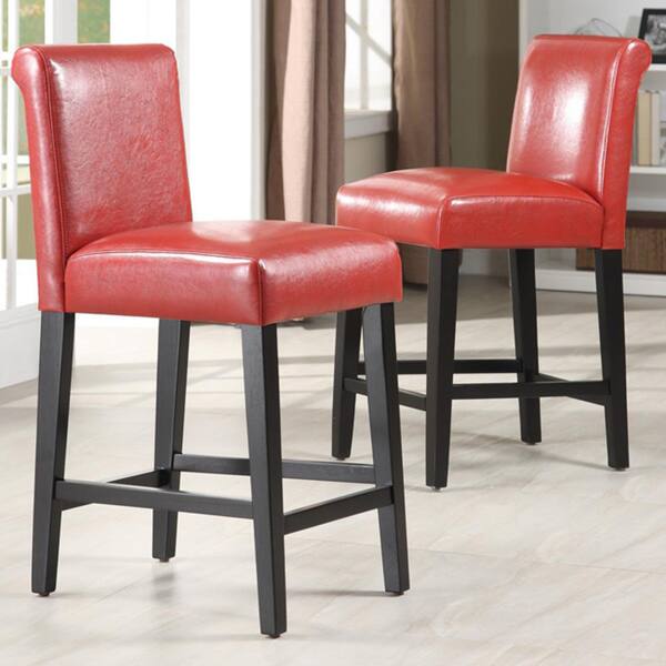 Shop Bennett 24 Inches Red Faux Leather High Back Bar Stools Set