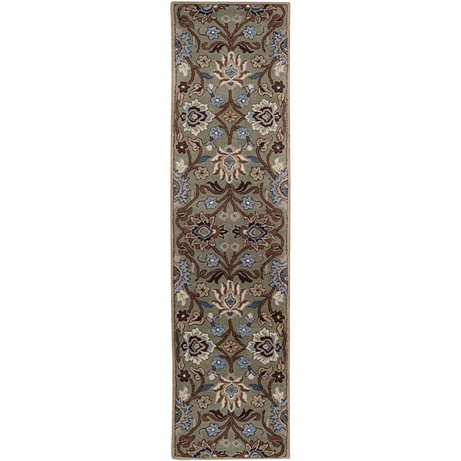 Hand tufted Floral Medallion Green Wool Rug (2 X 8)