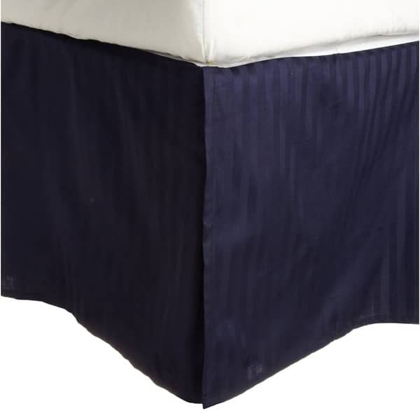 slide 2 of 9, Superior Safa Stripe 15-inch Drop Egyptian Cotton Bed Skirt Twin - Navy Blue