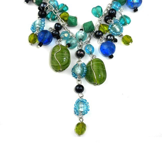 36 INCH STRANDS SMALL GLASS CHIP BEADS YELLOW BLUE GREEN