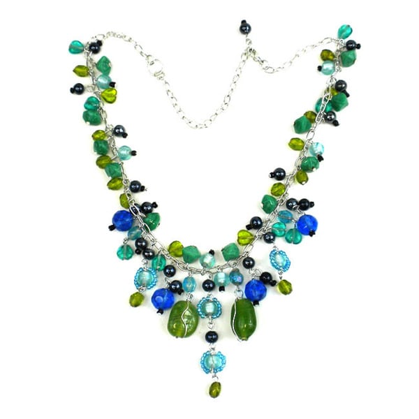 Shop Handmade Silver Metal Green and Blue Glass Bead Charm Necklace ...