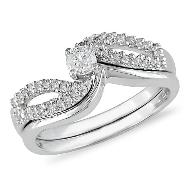 Miadora 14k White Gold 1/4ct TDW Diamond Bridal Ring Set (H-I, I2-I3)