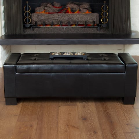 Guernsey Black Bonded Leather Storage Ottoman Bench by Christopher Knight Home