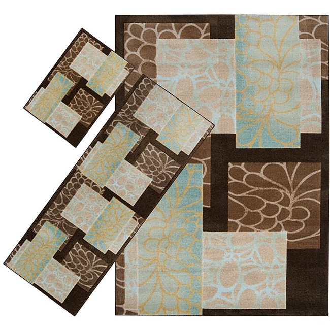 Set Of 3 Brown Floral Rugs (18 X 26/ 22 X 511/ 53 X 76)