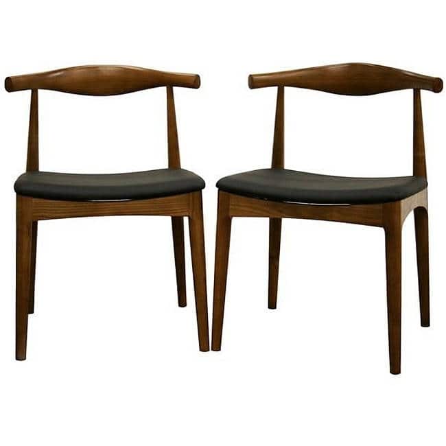 Mid-Century Black Faux Leather and Brown Wood Dining Chair 2-Piece Set by Baxton Studio