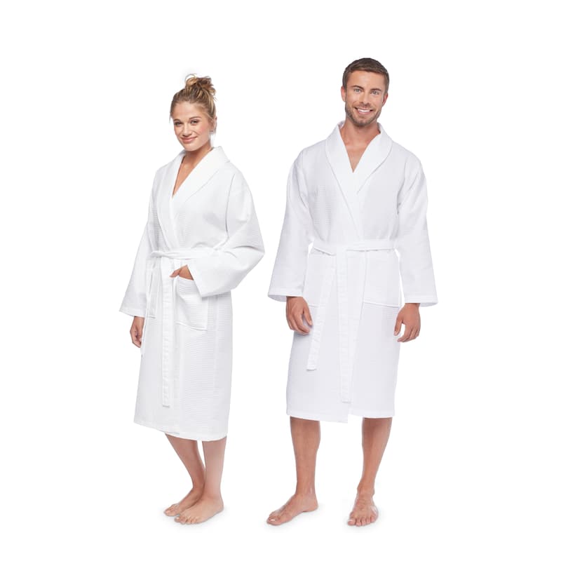 Authentic Hotel and Spa Turkish Cotton Unisex Waffle-Weave Bath Robe