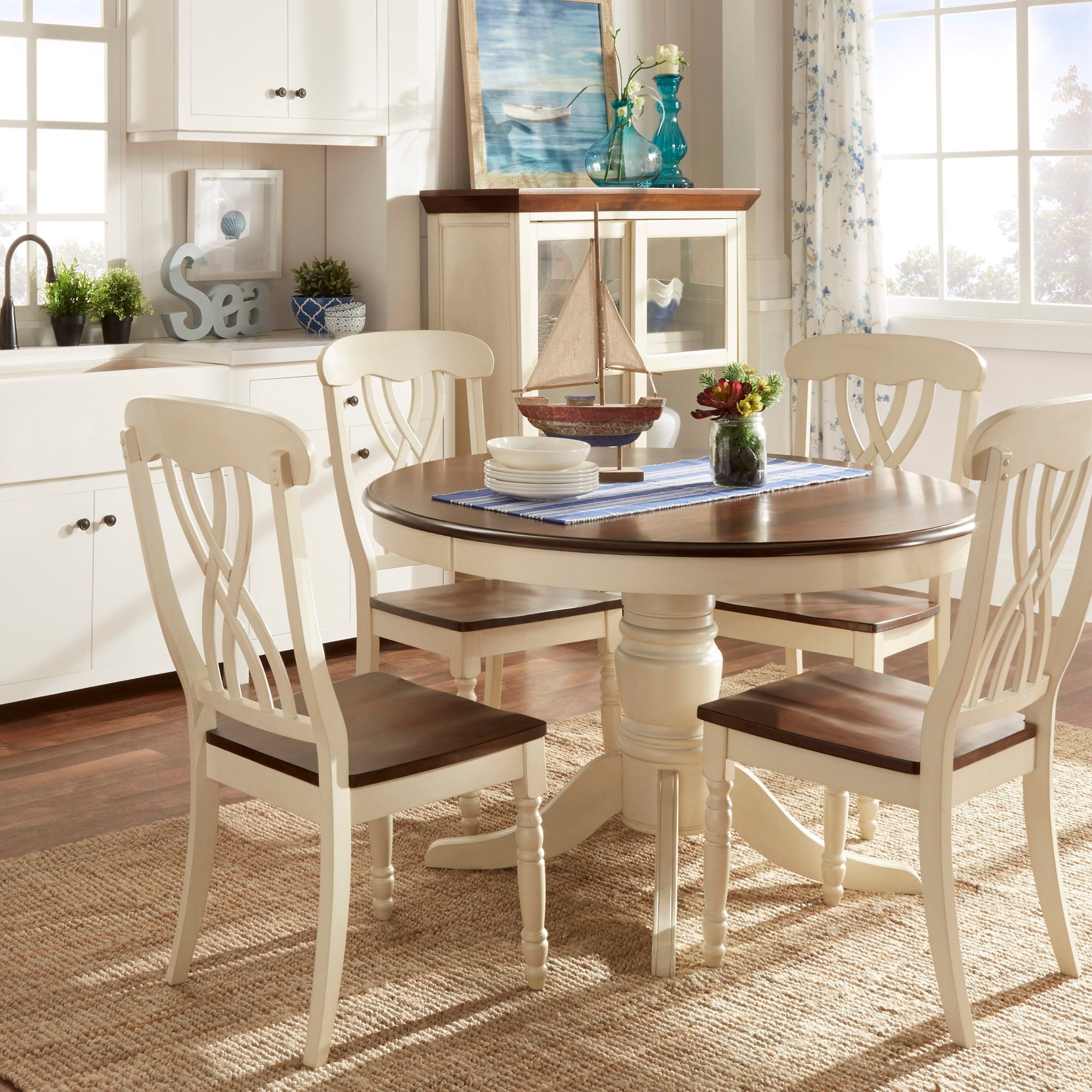 Mackenzie Country Style Two Tone Round Scroll Back Dining Set By INSPIRE Q Classic Overstock 5171765