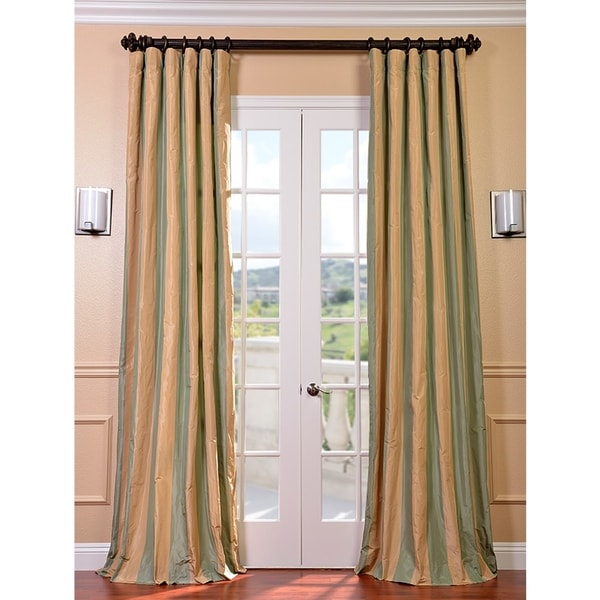 Signature Stripe Beige/ Sea Foam Green Faux Silk Taffeta Curtain Panel