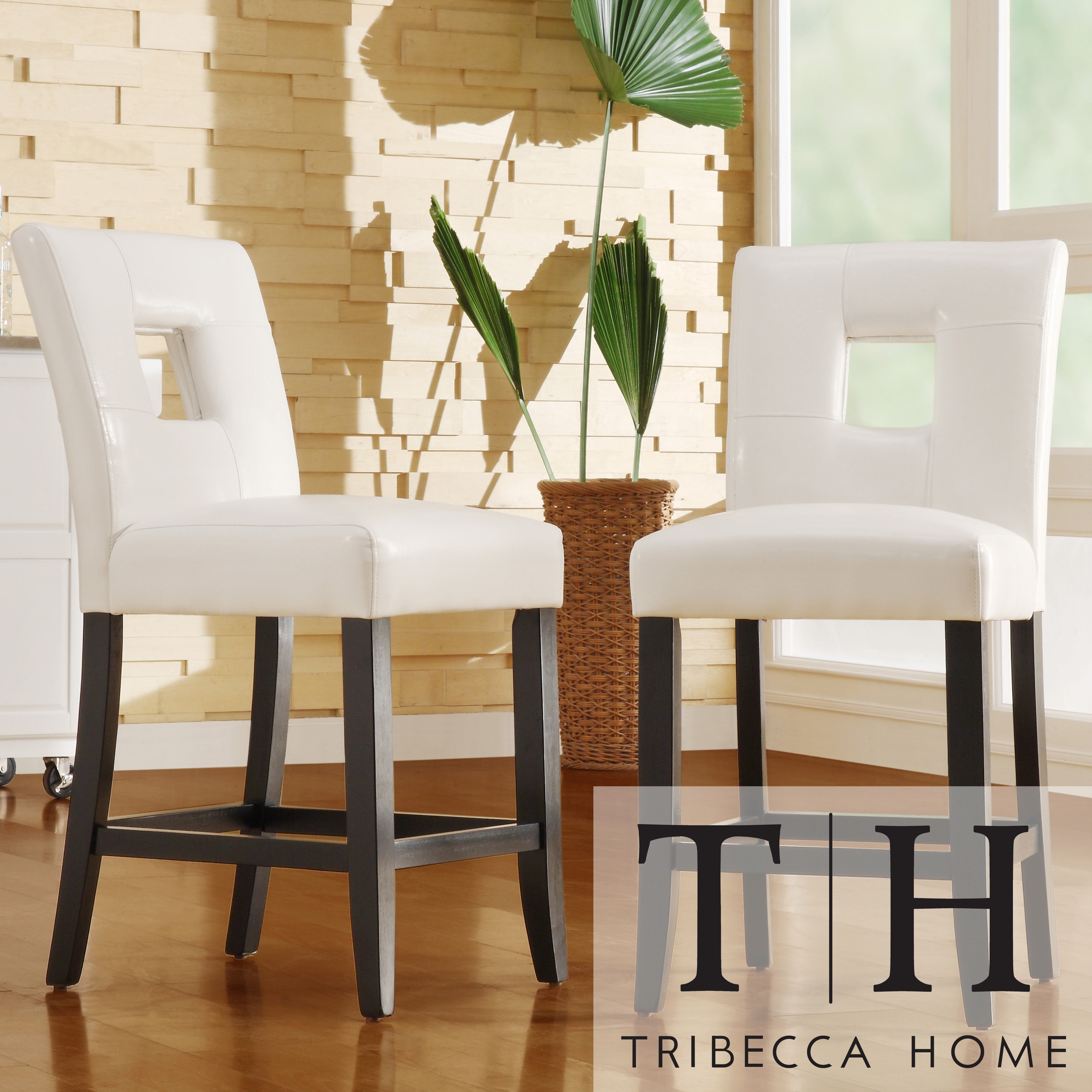 Tribecca Home Mendoza White Keyhole Counter Height Stool (set Of 2)