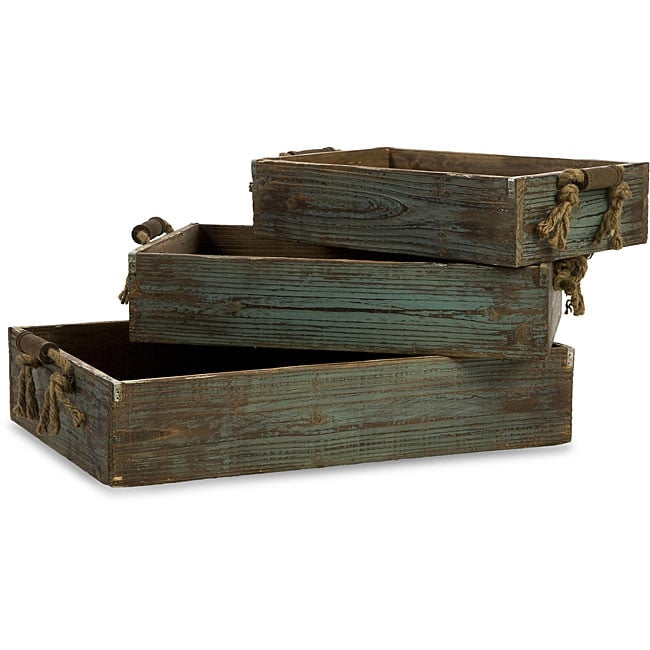 Set Of 3 Fir Wood Americana Farm House Trays