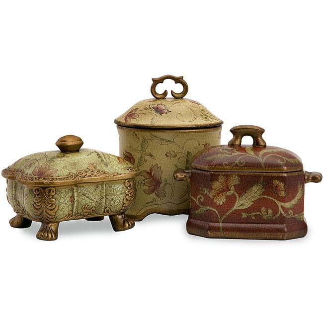 Set of 3 Porcelain Ningbo Delicate Flower Boxes