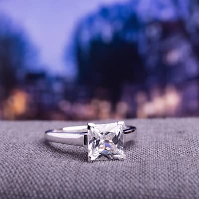 Miadora 10k White Gold White Square-cut Created Sapphire Solitaire Ring