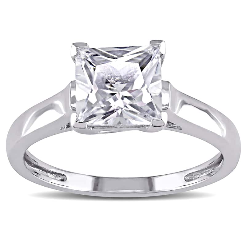 Miadora 10k White Gold White Square-cut Created Sapphire Solitaire Ring