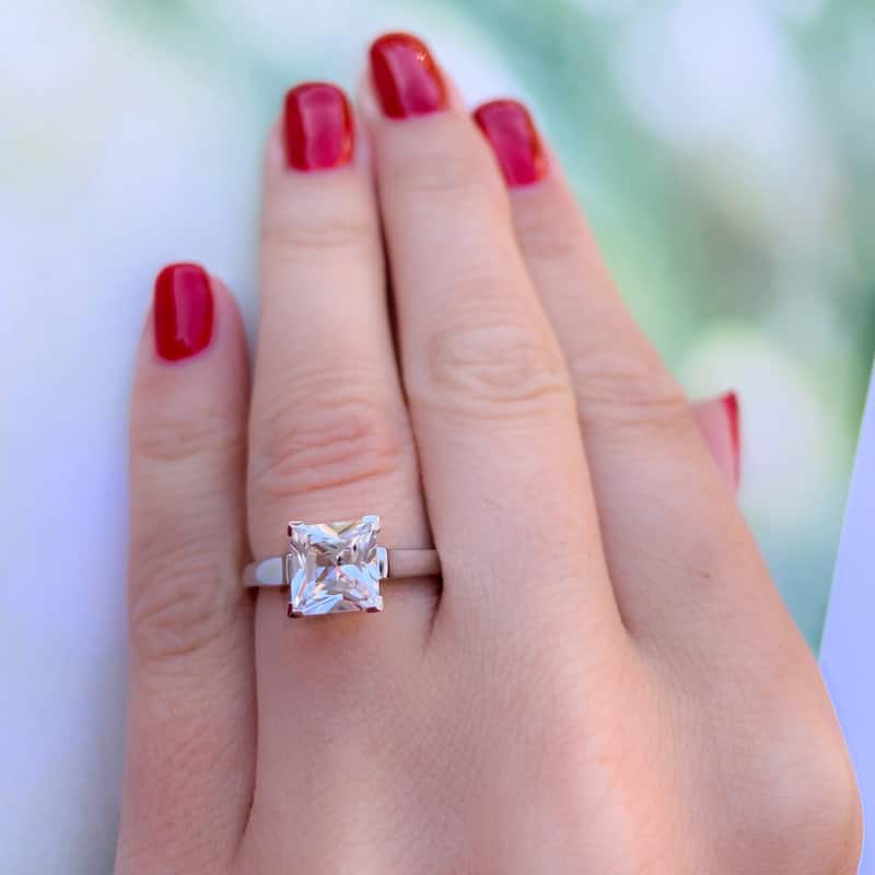 Miadora 10k White Gold White Square-cut Created Sapphire Solitaire Ring