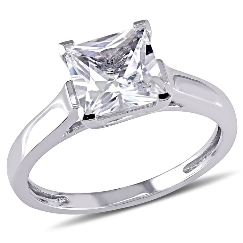 Miadora 10k White Gold White Square-cut Created Sapphire Solitaire Ring