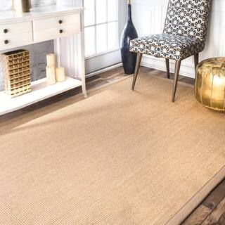 slide 1 of 1, Havenside Home Lubec Handmade Eco Natural Fiber Cotton Border Sisal Rug (5' x 8')
