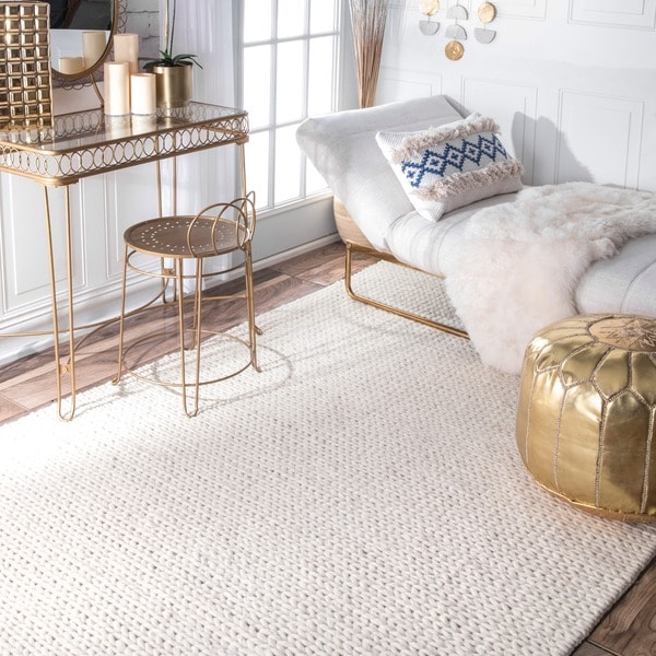 Nuloom Handmade Braided Cable White New Zealand Wool Rug 5 X Nuloom Handmade Braided Cable White New Zealand Wool Rug 5 X27 X 8