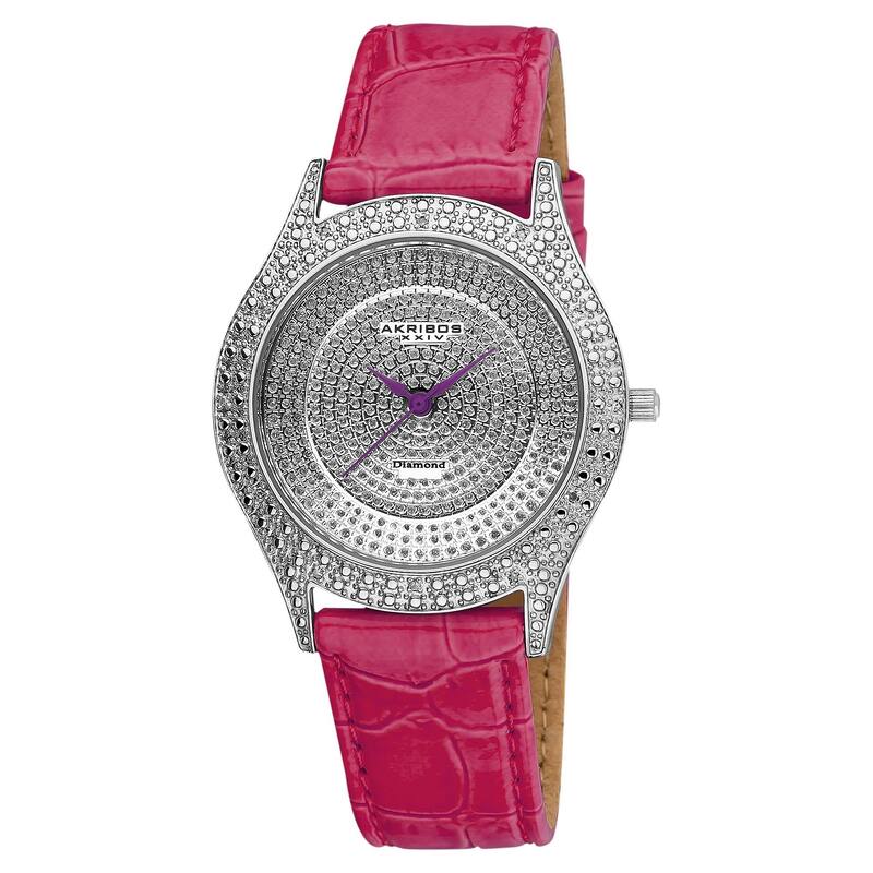 Akribos XXIV Women's Diamond Fuchsia Brilliance Swiss Quartz Purple Strap Watch