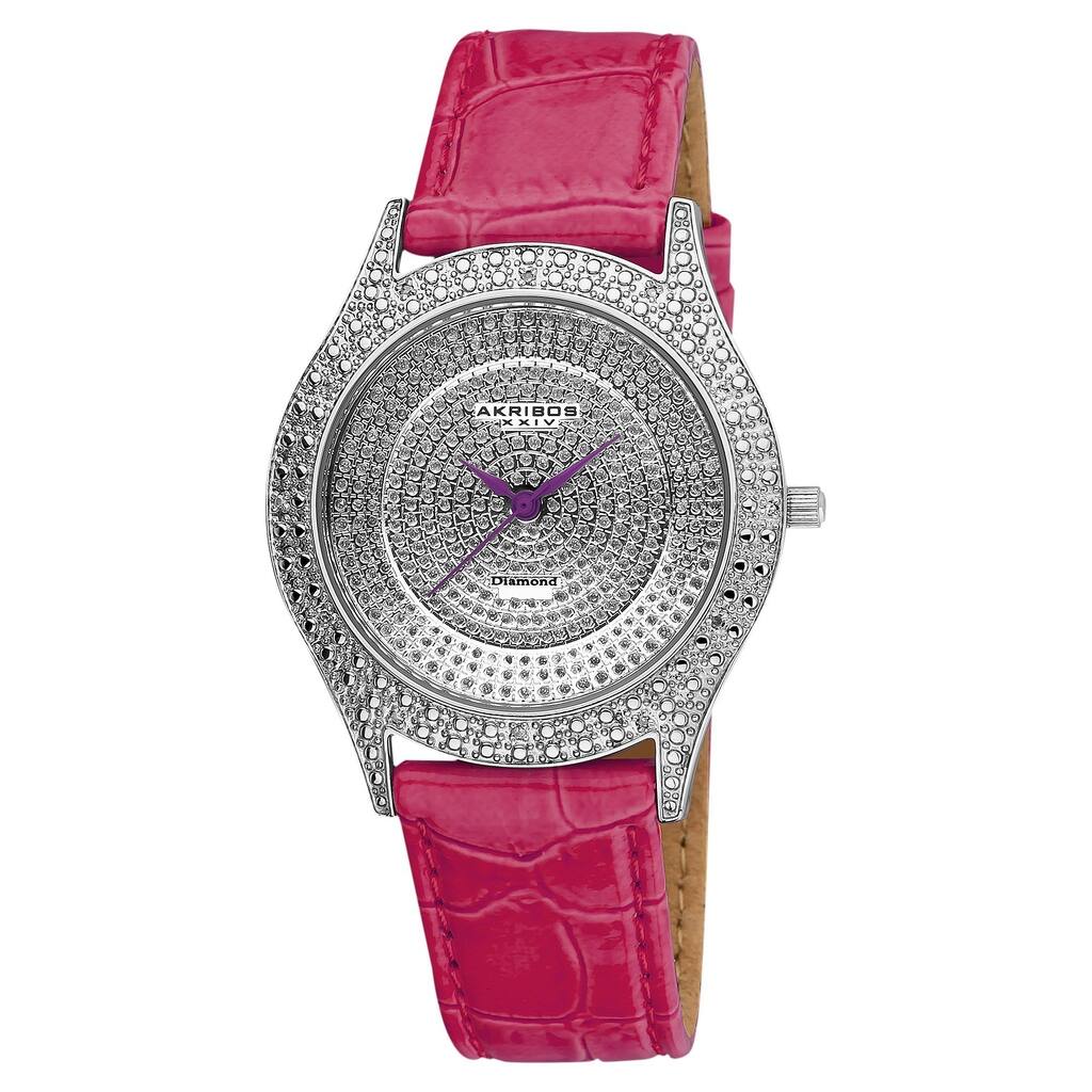 Akribos XXIV Women's Diamond Fuchsia Brilliance Swiss Quartz Purple Strap Watch