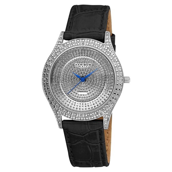 Akribos XXIV Women's Diamond Silver Brilliance Swiss Quartz Strap Watch with FREE Bangle