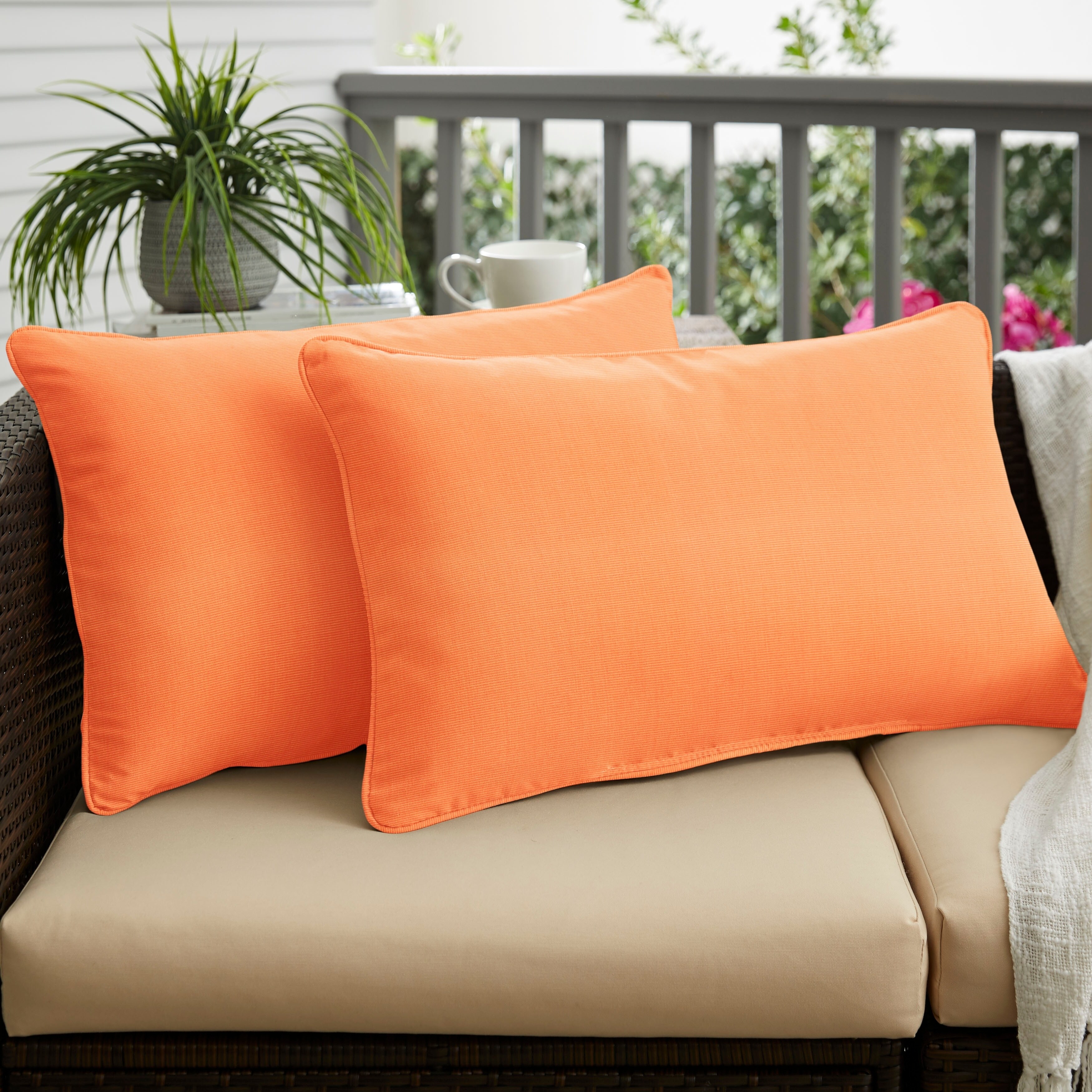 Shop Sunbrella Canvas Tangerine Indoor Outdoor Lumbar Throw Pillow