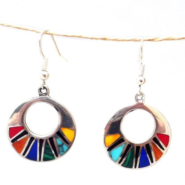 Shop Handmade Natural Stone Silver Mosaic Earrings (Mexico) - Free ...