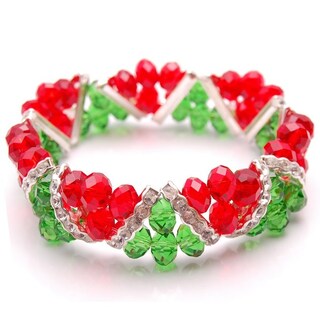 Green And Red Crystal Rhinestone Stretch Bracelet On Green And Red Crystal Rhinestone Stretch Bracelet