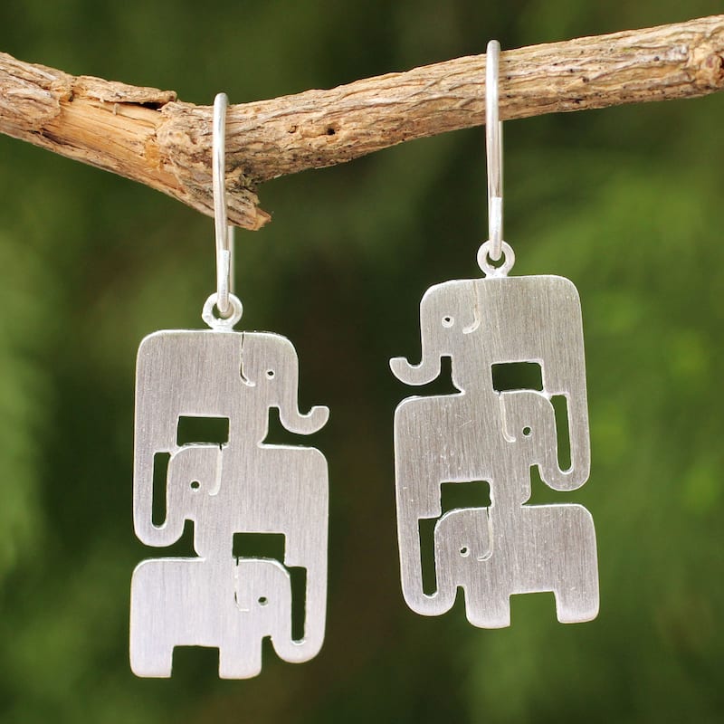 Handmade Sterling Silver Animal Theme Dangle Earrings (Thailand)