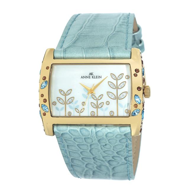 Anne Klein Womens 108914MPLB Green Leather Strap Watch