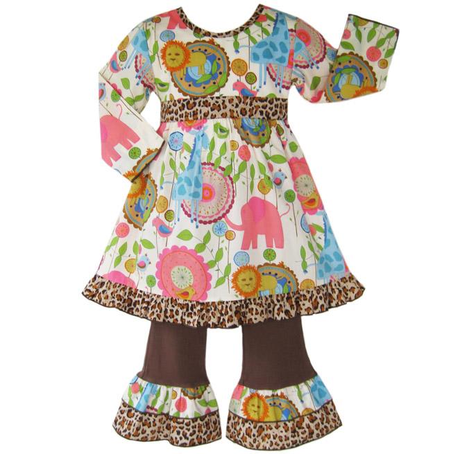 Ann Loren Boutique Girls Jungle Dress and Pant Set  