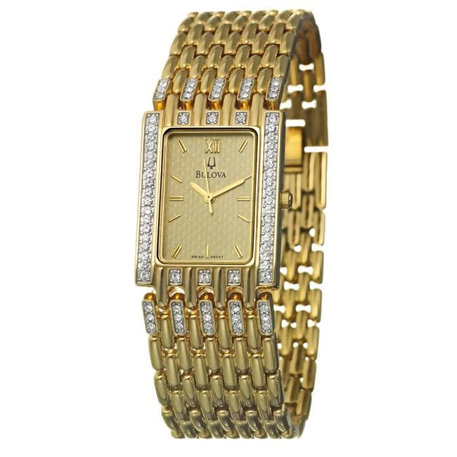 Bulova Mens Crystal Goldplated Steel Quartz Watch  