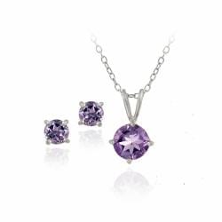 Glitzy Rocks Sterling Silver Round Cut Amethyst Solitaire Glitzy Rocks Sterling Silver Round Cut Amethyst Solitaire Earring And Necklace Set Thumbnail Image